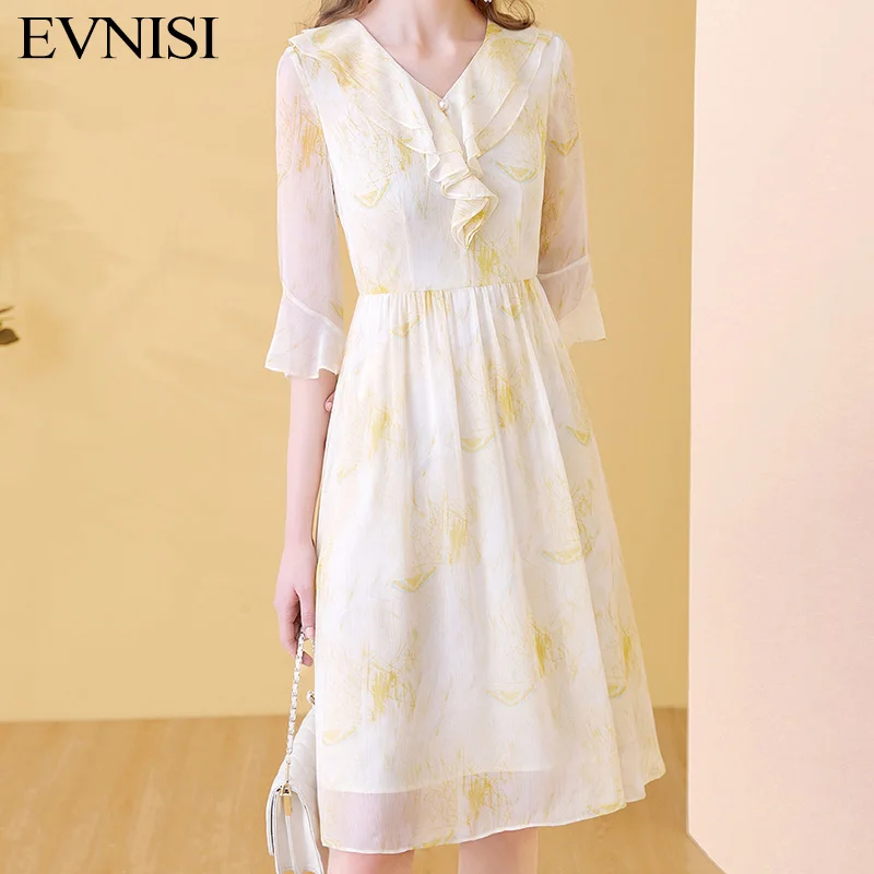 EVNISI Autumn Women Apricot Floral Printing Chiffon Dress V-Neck Slim Elegant Office A-line Dresses For Women Party Vestido
EVNISI Autumn Women Apricot Floral Printing Chiffon Dress V-Neck Slim Elegant Office A-line Dresses For Women Party Vestido
