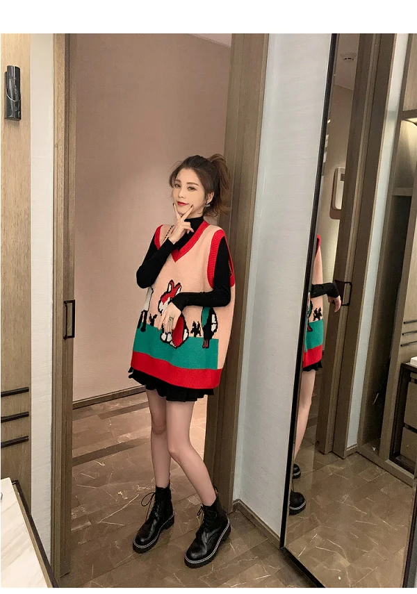 Cartoon Leisure USA Spring Fall V-neck Knit Sleeveless Sweater Easy Vest Loose Out Coat Lady Top Cloth for Girl Women Waistcoat
Cartoon Leisure USA Spring Fall V-neck Knit Sleeveless Sweater Easy Vest Loose Out Coat Lady Top Cloth for Girl Women Waistcoat