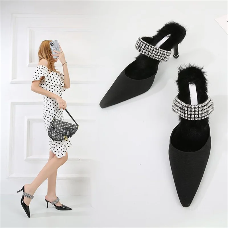 2022 spring summer new style half-drag with rhinestone pointed toe women's shoes temperament Baotou Muller sandals and slippers
2022 spring summer new style half-drag with rhinestone pointed toe women's shoes temperament Baotou Muller sandals and slippers