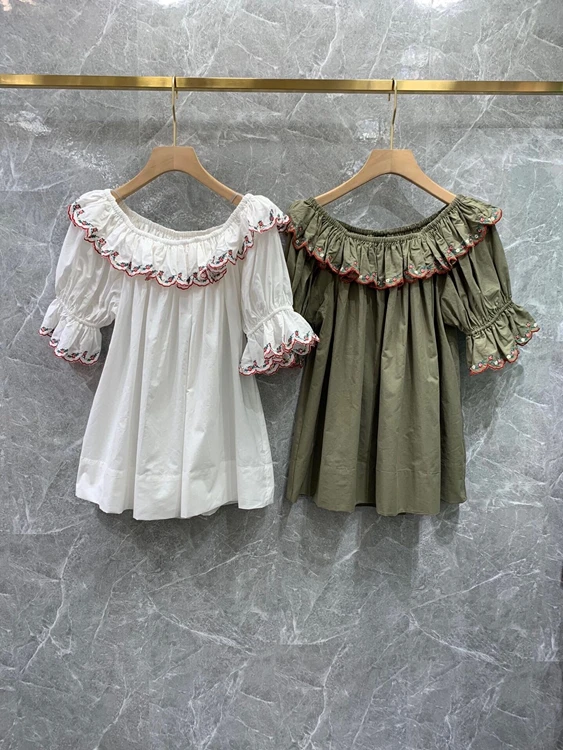 2022 new women fashion lace collar word neck off shoulder straight doll loose top shirt 069
2022 new women fashion lace collar word neck off shoulder straight doll loose top shirt 069