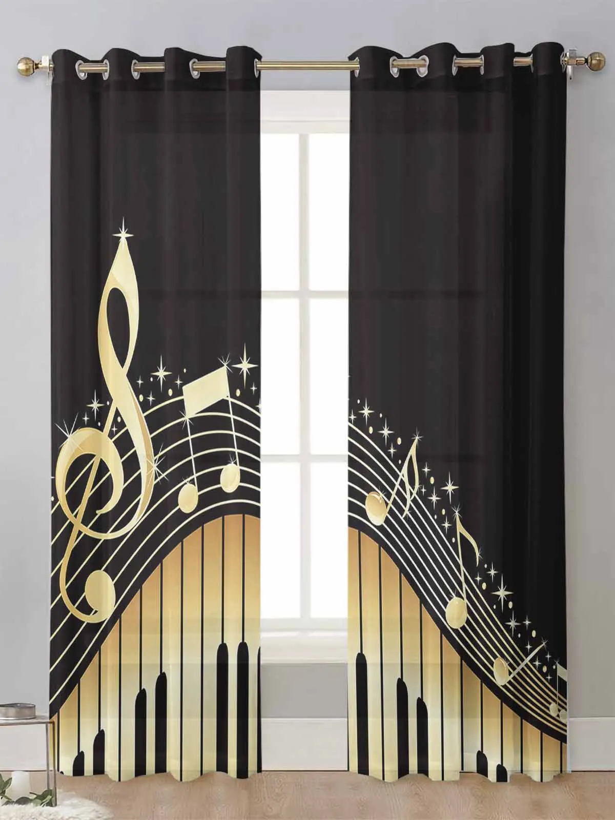 

Piano Keys Note Music Gradient Sheer Curtains For Living Room Window Transparent Voile Tulle Curtain Cortinas Drapes Home Decor