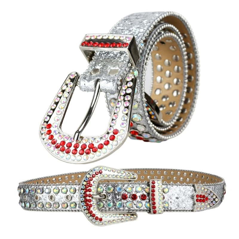 

L93F Silver Color Waist Belt for Dress Adjustable Pin Buckle Waist Belt Shinning Wide Waist Belt Ladies Skirt Belt