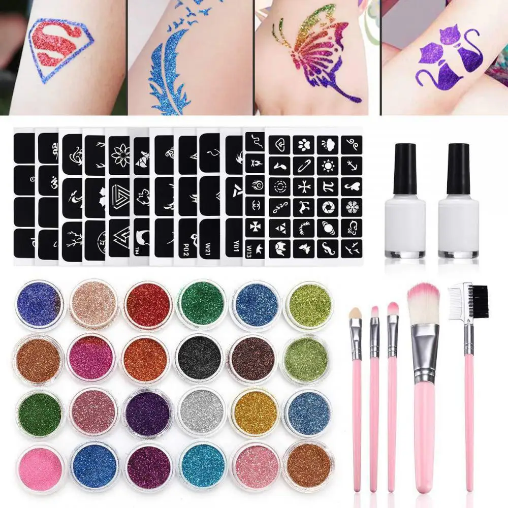 24 Color 125 Templates Flash Diamond Glitter Flash Powder For Temporary Tattoo Kids Beauty Face Body Painting Art Tools TSLM1
24 Color 125 Templates Flash Diamond Glitter Flash Powder For Temporary Tattoo Kids Beauty Face Body Painting Art Tools TSLM1