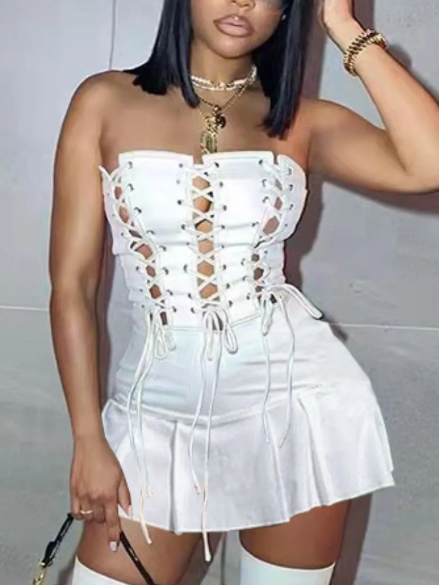 LW Off The Shoulder Bandage Design Pleated Dress Bandeau Plain Hollow-out White Partywears Strapless Sleevelss Sexy One Piece
LW Off The Shoulder Bandage Design Pleated Dress Bandeau Plain Hollow-out White Partywears Strapless Sleevelss Sexy One Piece