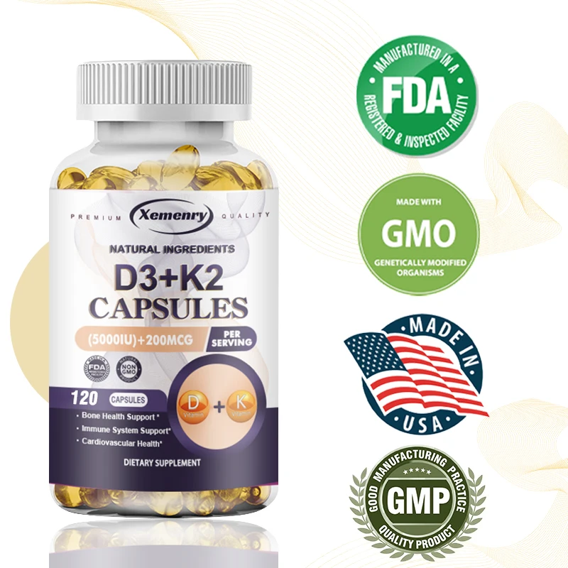 

Vitamin D3 K2 120 Capsules Helps Strengthen Immunity, Heart, Joints & Bones, D3 K2 Multivitamin Capsules