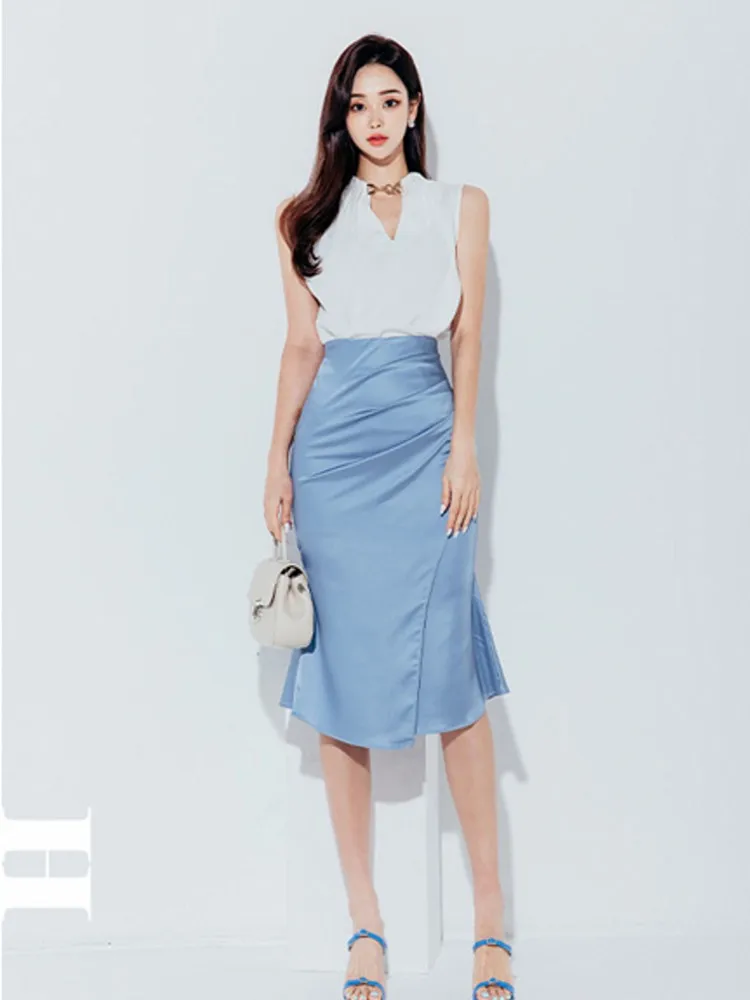 2023 Summer New Two Piece Set Fashion Korean Tank Top And Draped Slim Fit Fishtail Skirt Suit For Women
2023 Summer New Two Piece Set Fashion Korean Tank Top And Draped Slim Fit Fishtail Skirt Suit For Women