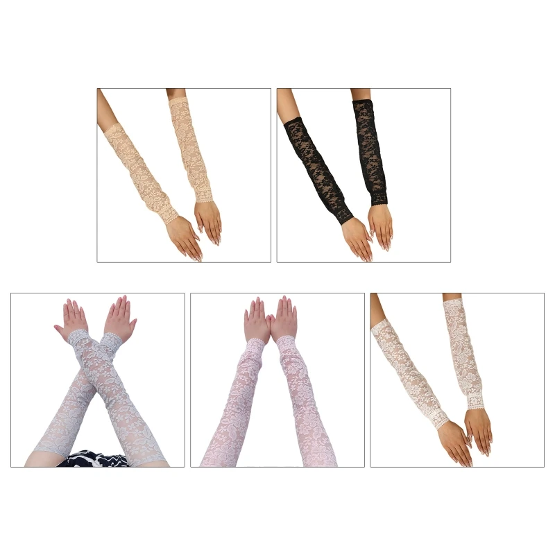 Женский цветочный декор с длинным рукавом эластичные прозрачные сексуальные перчатки без пальцев