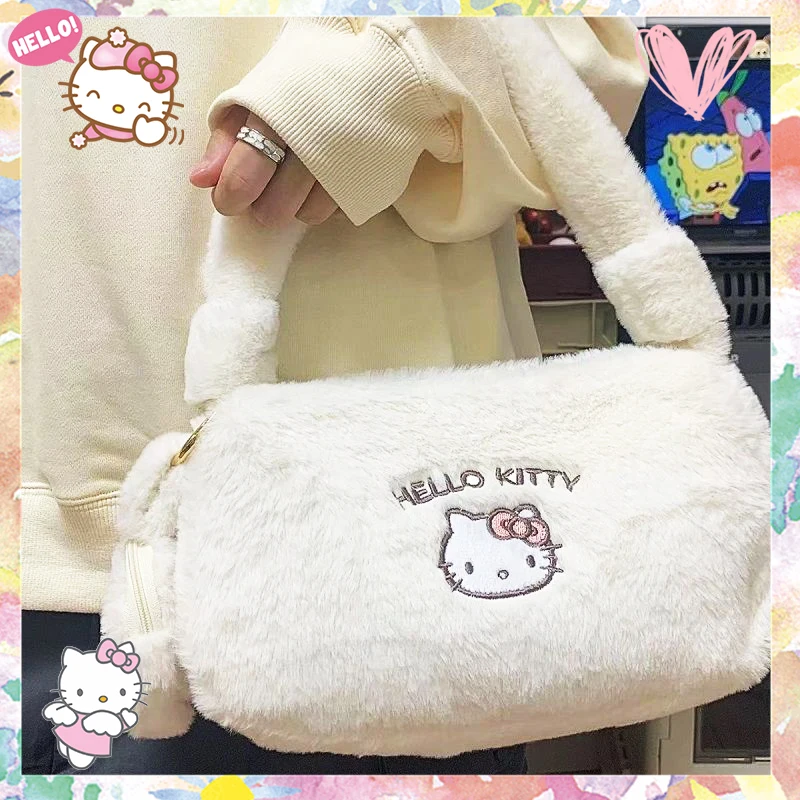 

Плюшевая сумка Hello Kitty, Симпатичная зимняя мягкая сумка на одно плечо, аниме Kuromi Sanrioed, стильные украшения, милые подарки для девочек