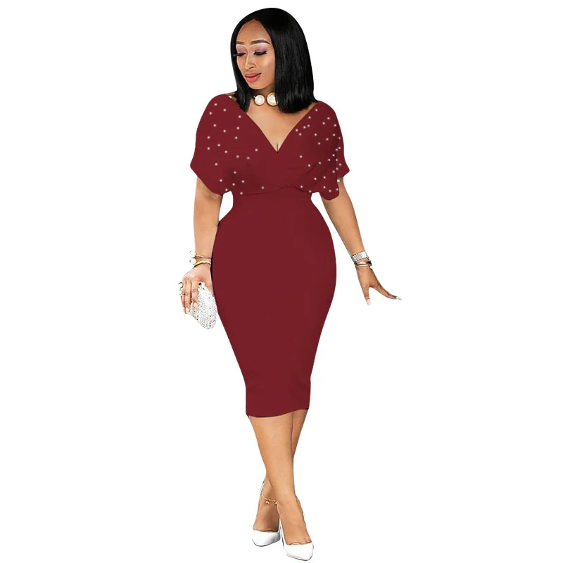 Plus Size Short Summer Women's Dresses Bat Sleeve Bubble Beads Sexy Deep v Neck Fashion Elegant Evening Dress Party Wholesale
Plus Size Short Summer Women's Dresses Bat Sleeve Bubble Beads Sexy Deep v Neck Fashion Elegant Evening Dress Party Wholesale