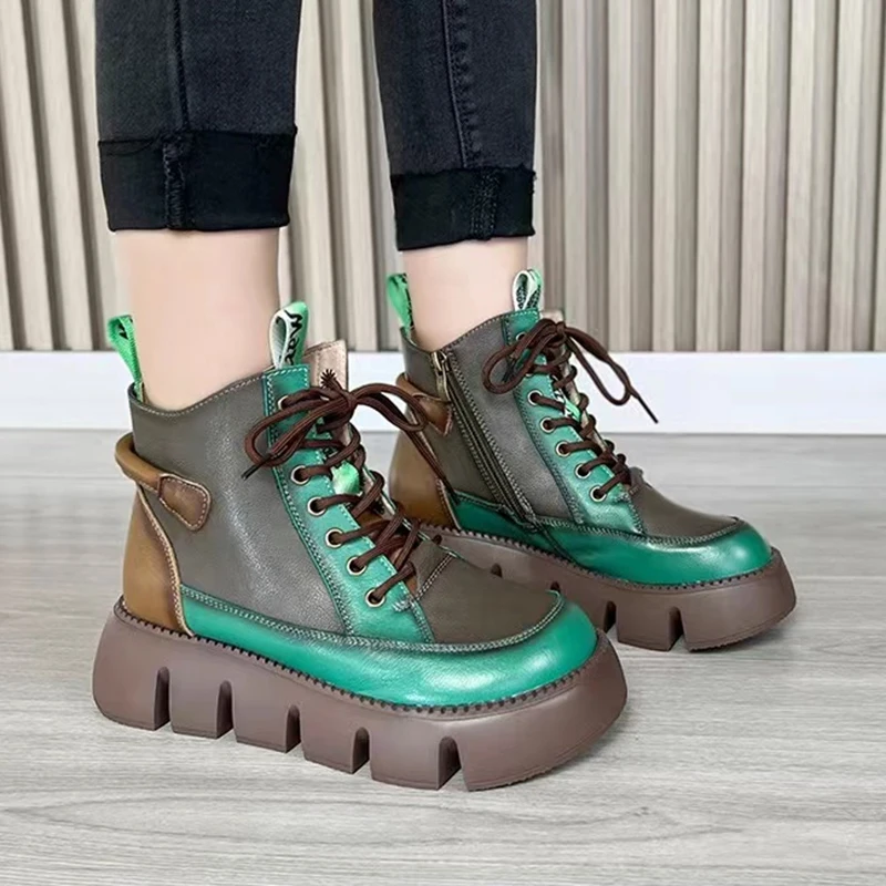 Mix Color Lace-Up Ankle Boots Women Winter Thick Bottom Plush Warm Snow Boots Woman Pu Leather Fashion Motorcycle Boats Mujer
Mix Color Lace-Up Ankle Boots Women Winter Thick Bottom Plush Warm Snow Boots Woman Pu Leather Fashion Motorcycle Boats Mujer