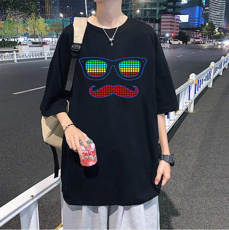 

Sound Active Equalizer El T-shirt Flashing Music Activated T Shirts Men Women Casual Tee Light Up Down Led Tshirt