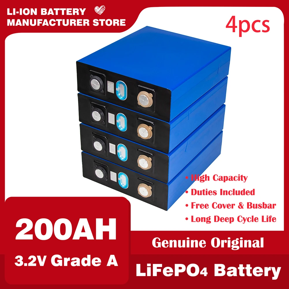 Lifepo4 200Ah Rechargeable Battery 3.2V Lithium Iron Phosphate Plastic Solar Cells DIY for Boat Golf Cart Solar Energy Storage
Lifepo4 200Ah Rechargeable Battery 3.2V Lithium Iron Phosphate Plastic Solar Cells DIY for Boat Golf Cart Solar Energy Storage