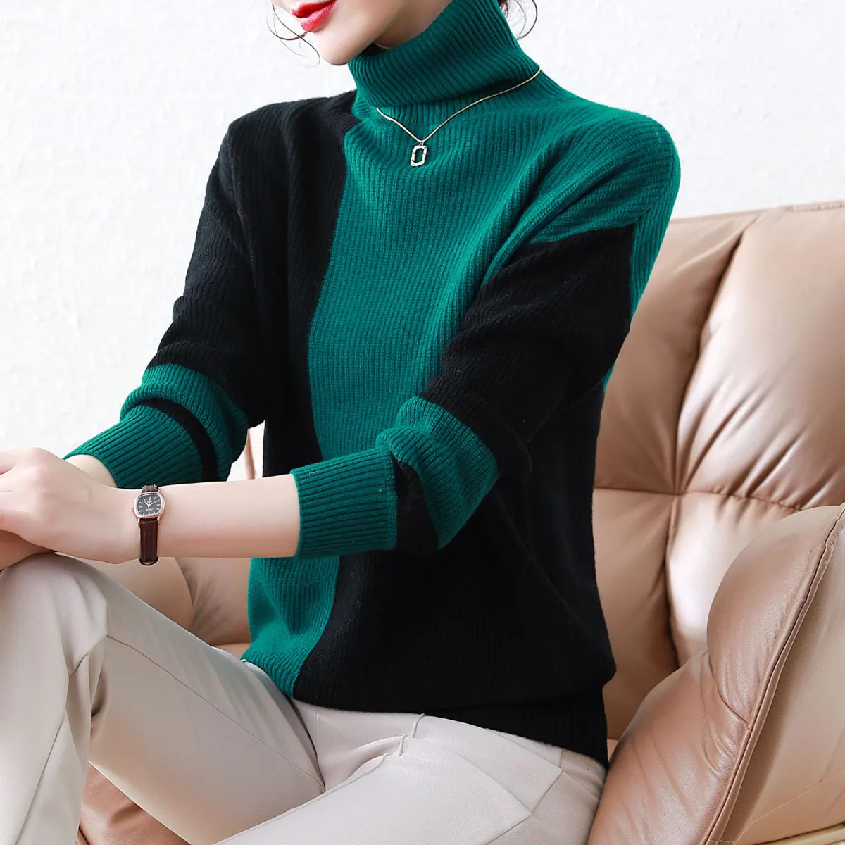 Turtleneck Wool Sweater Women's Pure Wool Autumn and Winter New Style Western Style Inner Wear Women's Sweater Color Matching Kn
Turtleneck Wool Sweater Women's Pure Wool Autumn and Winter New Style Western Style Inner Wear Women's Sweater Color Matching Kn
