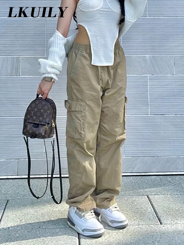 

Брюки-карго женские мешковатые джинсы, винтажный Модный комбинезон в стиле 90-х, уличная одежда с карманами, широкие брюки из денима с завышенной талией, Y2k