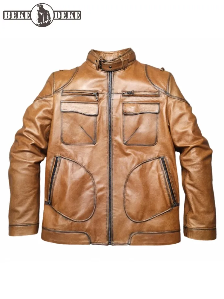 Spring Autumn Mens Motorcycle Biker Sheepskin Genuine Leather Jacket Multi Pockets Stand Collar Windproof Coat Riding Outerwear
Spring Autumn Mens Motorcycle Biker Sheepskin Genuine Leather Jacket Multi Pockets Stand Collar Windproof Coat Riding Outerwear