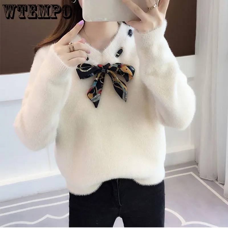 Sweet and Fresh Mohair Bow Loose Top Casual Style Women's Sweater Autumn and Winter Wholesale
Sweet and Fresh Mohair Bow Loose Top Casual Style Women's Sweater Autumn and Winter Wholesale