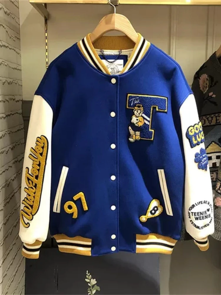 ins jacket female spring and autumn loose 2021 new trendy brand hit color autumn jacket retro Y2K men and women baseball uniform 
ins jacket female spring and autumn loose 2021 new trendy brand hit color autumn jacket retro Y2K men and women baseball uniform