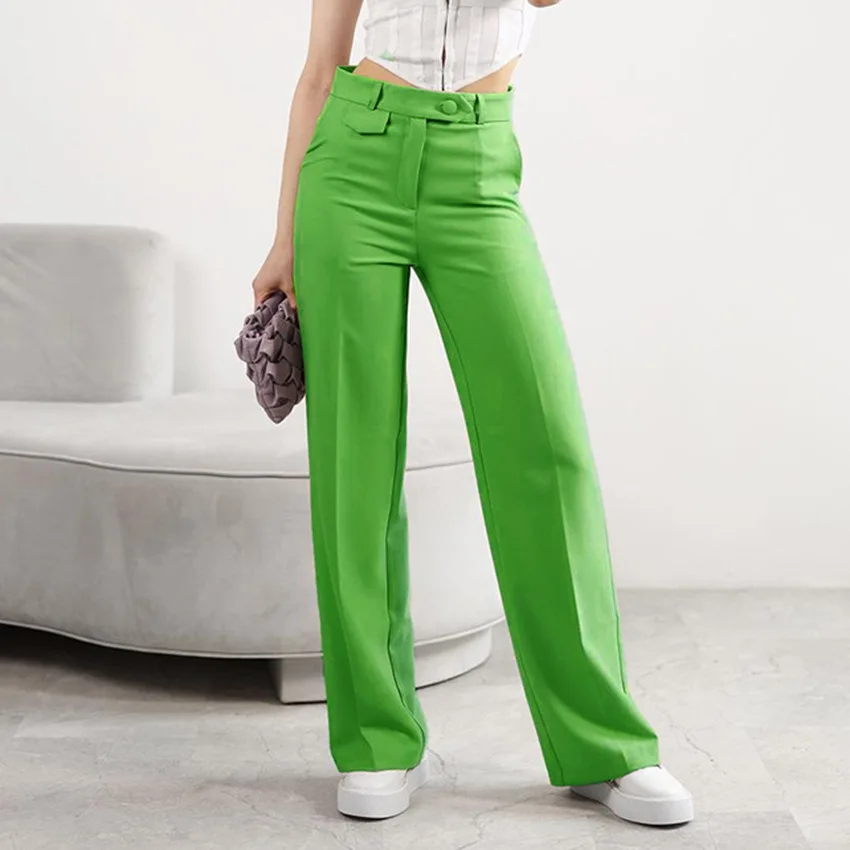 Green Straight Pants Women Chic Button High Waisted Office Trousers Fashion Ladies Pleated Pants with Pockets Slim 2022 New
Green Straight Pants Women Chic Button High Waisted Office Trousers Fashion Ladies Pleated Pants with Pockets Slim 2022 New