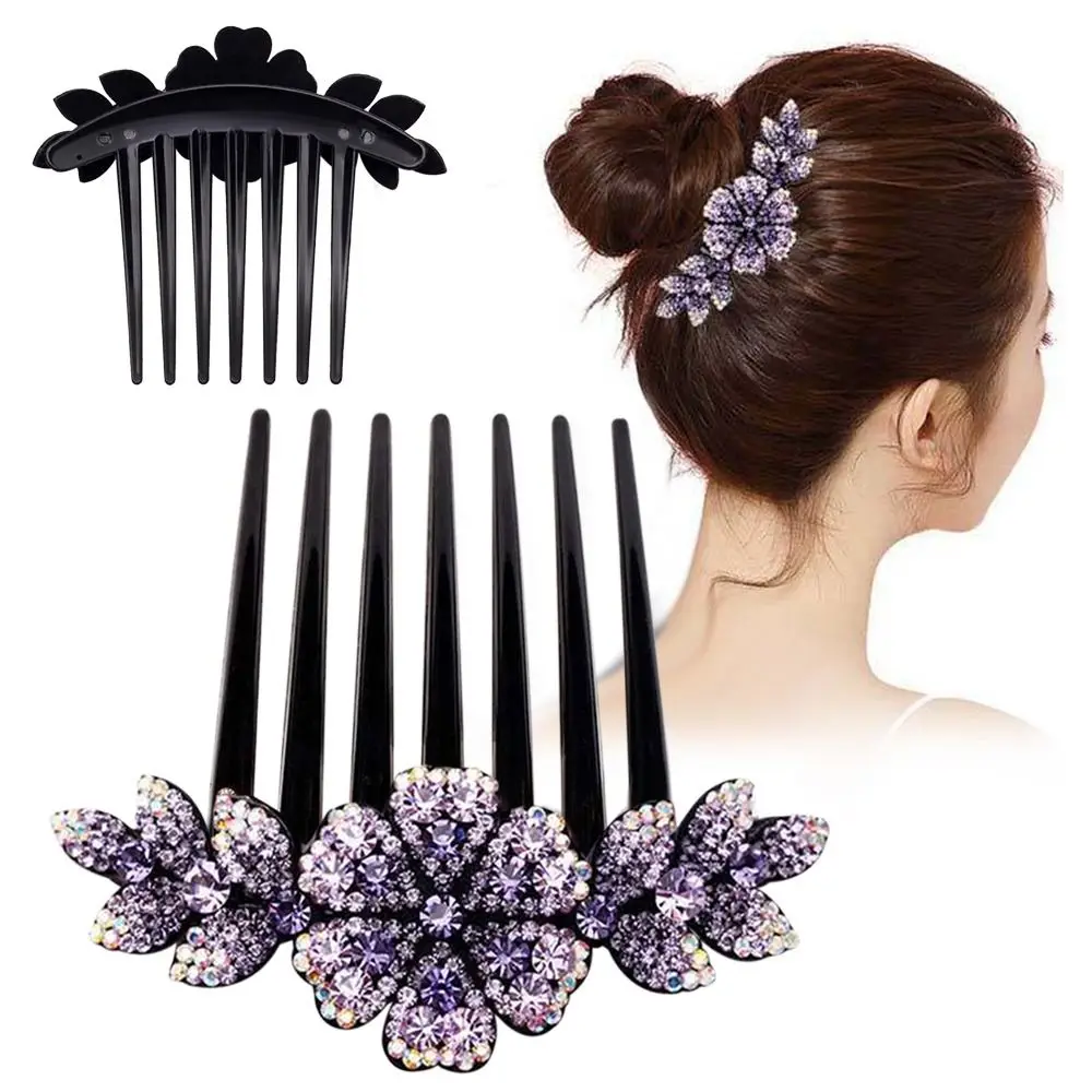 

2Pcs Elegant Wedding Headdress Women Headwear Bride Headpiece Flower Hair Combs Hairpin Inlaid Flower Crystal Rhinestone