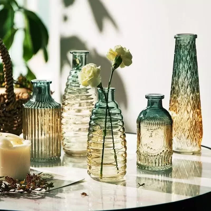 NEW Retro embossed transparent decorative vase living room gradient color home flower arrangement ornaments hydroponic glass vas
NEW Retro embossed transparent decorative vase living room gradient color home flower arrangement ornaments hydroponic glass vas