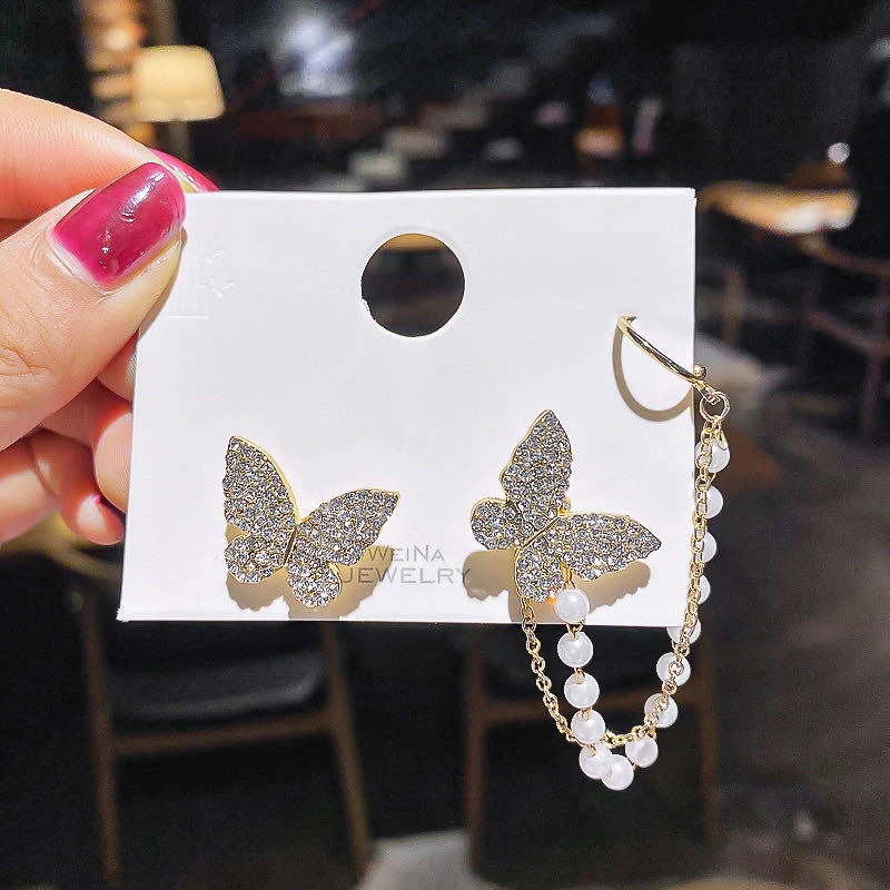 Elegant Asymmetrical Rhinestone Butterfly Drop Earrings For Women Girls Cute Trendy Pearl Chain Earrings Korean Jewelry Gifts
Elegant Asymmetrical Rhinestone Butterfly Drop Earrings For Women Girls Cute Trendy Pearl Chain Earrings Korean Jewelry Gifts