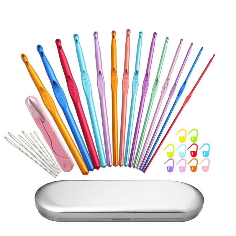 Crochet Hooks Set Multi-Color Aluminum Knitting Needles For Yarn Craft Set With Stitch Markers And Big Eye Needles 
Crochet Hooks Set Multi-Color Aluminum Knitting Needles For Yarn Craft Set With Stitch Markers And Big Eye Needles