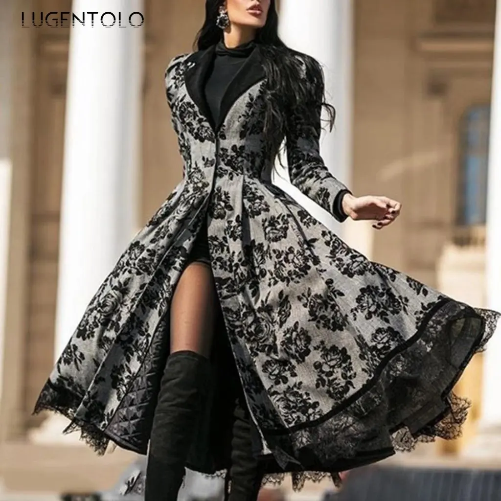 Women Vintage Party Trench Long Sleeve Autumn Splicing Lace Button Coat Lady Casual Big Swing Fashion Long Jackets
Women Vintage Party Trench Long Sleeve Autumn Splicing Lace Button Coat Lady Casual Big Swing Fashion Long Jackets