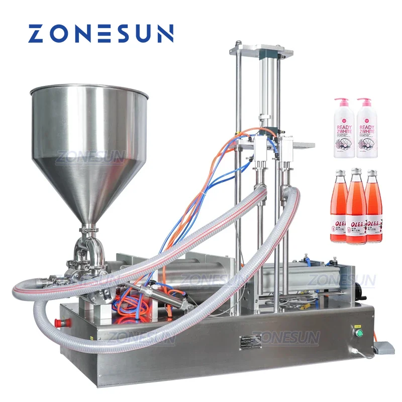 

ZONESUN Paste Filling Machine ZS-GTD2 Pneumatic 2 Diving Heads Shampoo Shower Gel Laundry Detergent Soap Bottle Piston