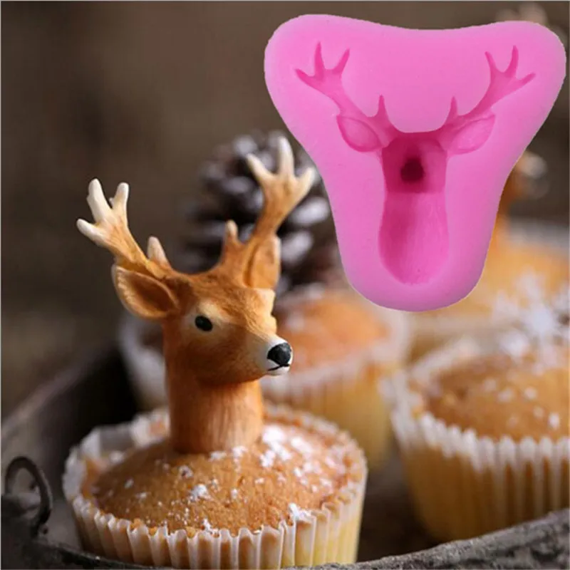 

3D Reindeer Head Mold Christmas Deer Fondant Cake Silicone Moulds Soap Cupcake Baking Decorating Tools Chocolate Moulds