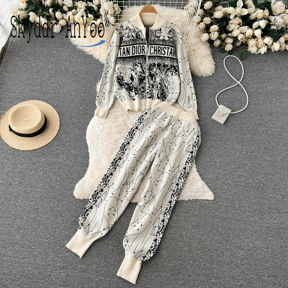 Осенний Модный трикотажный комплект из двух предметов, женская одежда с винтажным принтом, леггинсы с высокой талией, брючный костюм 
Осенний Модный трикотажный комплект из двух предметов, женская одежда с винтажным принтом, леггинсы с высокой талией, брючный костюм