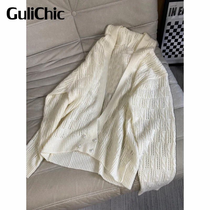 12.1 GuliChic Women Fashion Pearls Double Breasted Long Sleeve V-Neck Hooded Long Sleeve Hollow Out Knitted Cardigan
12.1 GuliChic Women Fashion Pearls Double Breasted Long Sleeve V-Neck Hooded Long Sleeve Hollow Out Knitted Cardigan