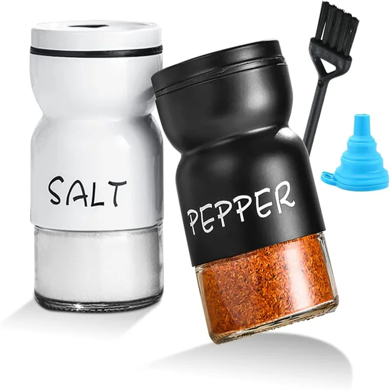 Black and white salt and pepper shaker set, pepper shaker with brush and funnel, farmhouse kitchen decor
Black and white salt and pepper shaker set, pepper shaker with brush and funnel, farmhouse kitchen decor