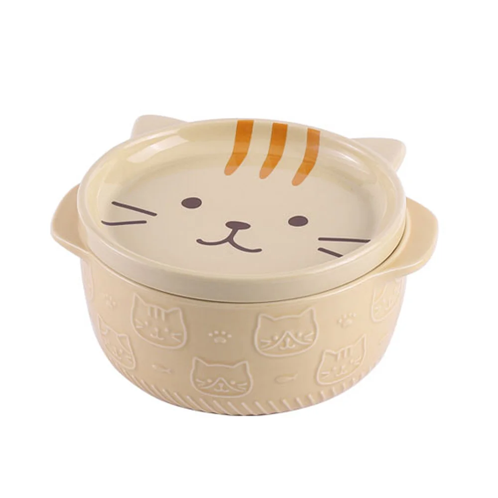 

(5 В дюжине) Мультяшные японские керамические миски с крышками для лапши в форме кошки собаки Милая миска для супа салата фруктов кухонная посуда C