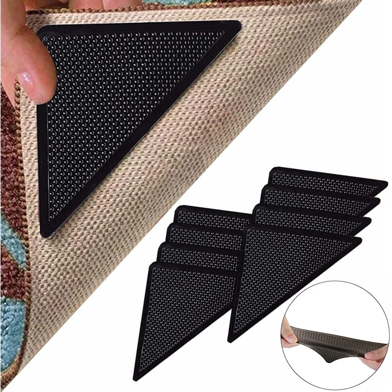 

4Pcs8pcs/set Triangle Washable Reusable Rug Gripper Anti-skid Rubber Mat Non Slip Patch Tape for Tile Floors Carpets Corners Pad