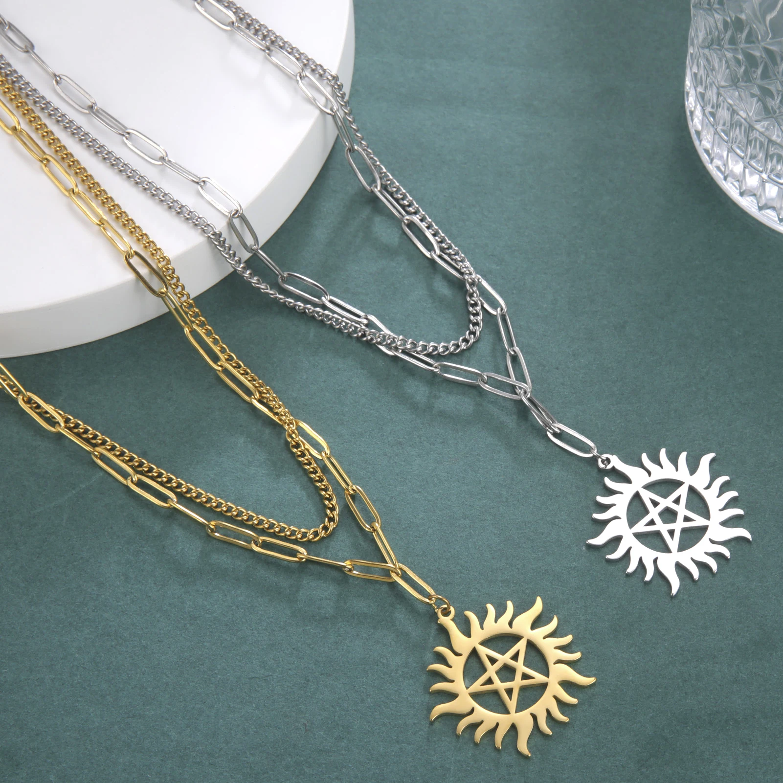 Cut Stainless Steel Double Chain Pentagram Pendant Necklace For Women Men Vintage Simple Jewelry Gift
Cut Stainless Steel Double Chain Pentagram Pendant Necklace For Women Men Vintage Simple Jewelry Gift