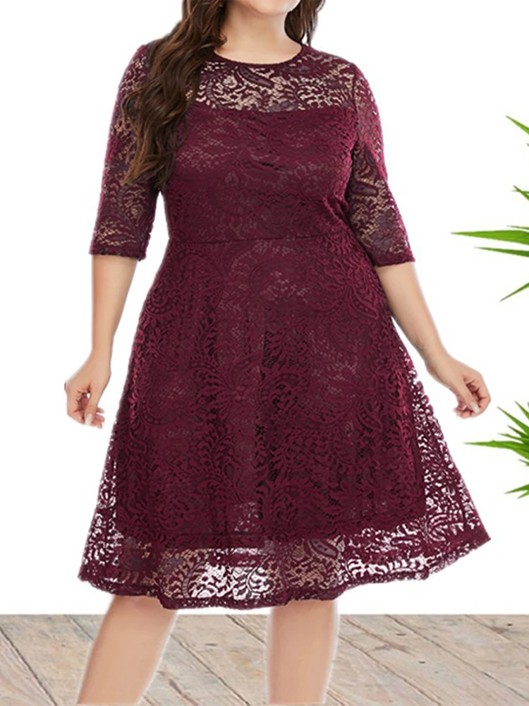 Plus Size 5xl Women Lace Dress Round Neck Middle Length Party A-Line Dress Solid Half Sleeve Cocktail And Party Dresses A30
Plus Size 5xl Women Lace Dress Round Neck Middle Length Party A-Line Dress Solid Half Sleeve Cocktail And Party Dresses A30