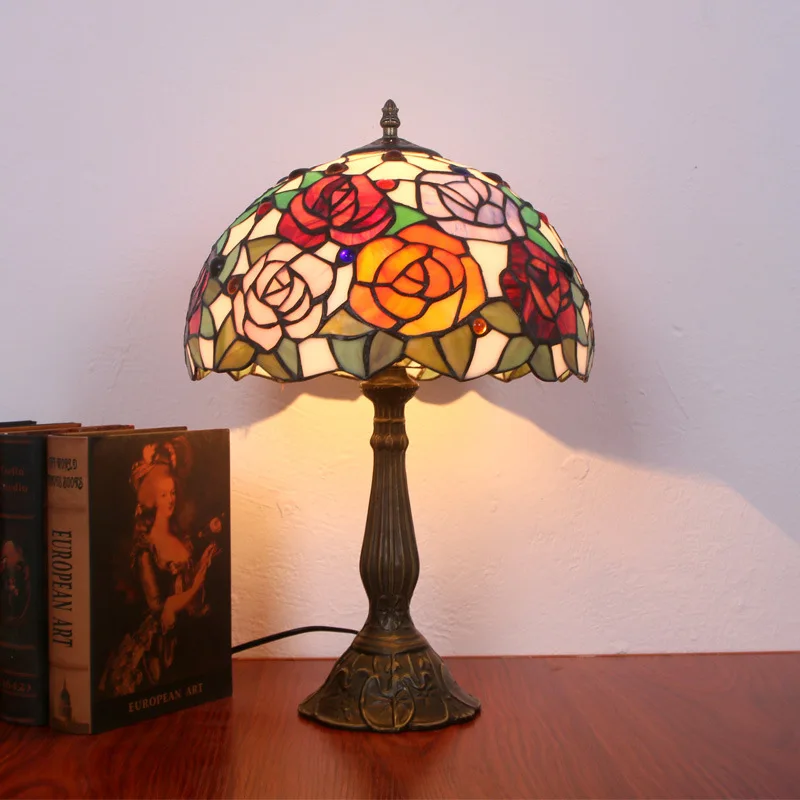

Vintage Tiffany Table Lamps Mediterranean Baroque Stained Glass Led Stand Desk Light Fixtures Bedroom Bedside Lamp Home Decor