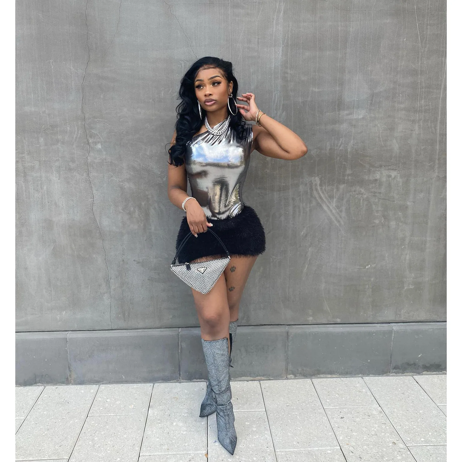 Summer Night Club Skirt Set Women Fashion PU Leather Tops Shirt And Knit Fur Short Dress Two Piece Suits Matching Sets 
Summer Night Club Skirt Set Women Fashion PU Leather Tops Shirt And Knit Fur Short Dress Two Piece Suits Matching Sets