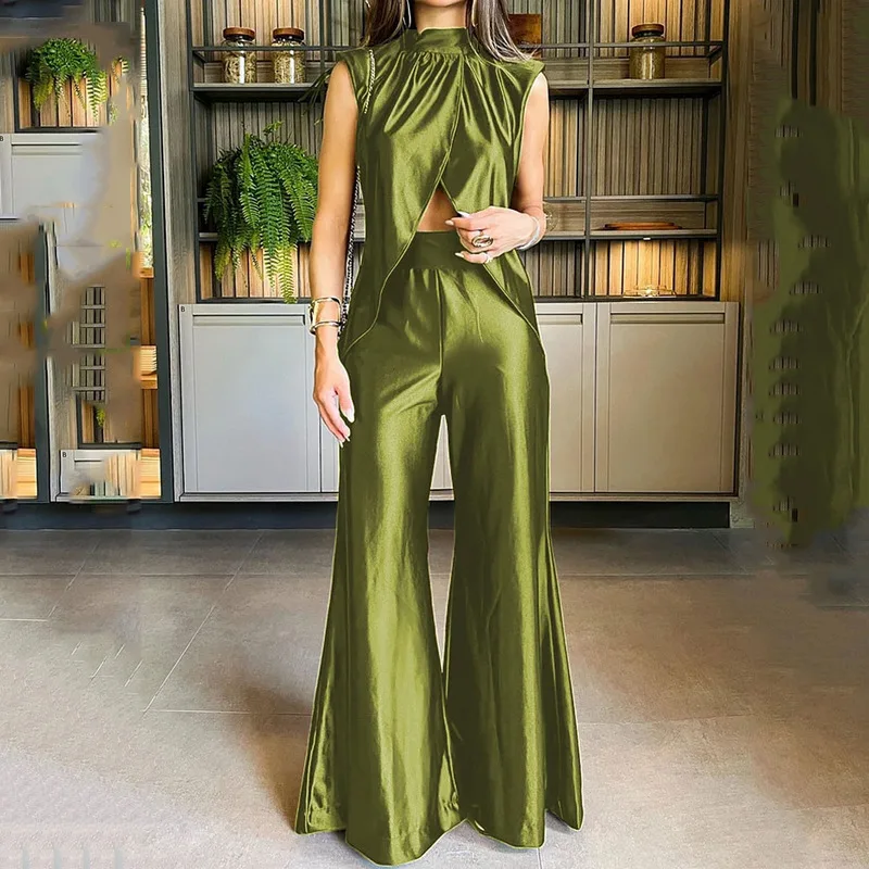 Women 2 Piece Sets Outfits Trousers Crop Tops Hollow-out Hem Top Waist-Tight Bell-Bottom Wide Leg Pants Tanks Top Sets
Women 2 Piece Sets Outfits Trousers Crop Tops Hollow-out Hem Top Waist-Tight Bell-Bottom Wide Leg Pants Tanks Top Sets