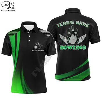 Custom Bowling Shirt for Men Green&Black Bowling Jersey with Name League Bowling Polo Short Sleeve 3D Printed Shirts Tees
