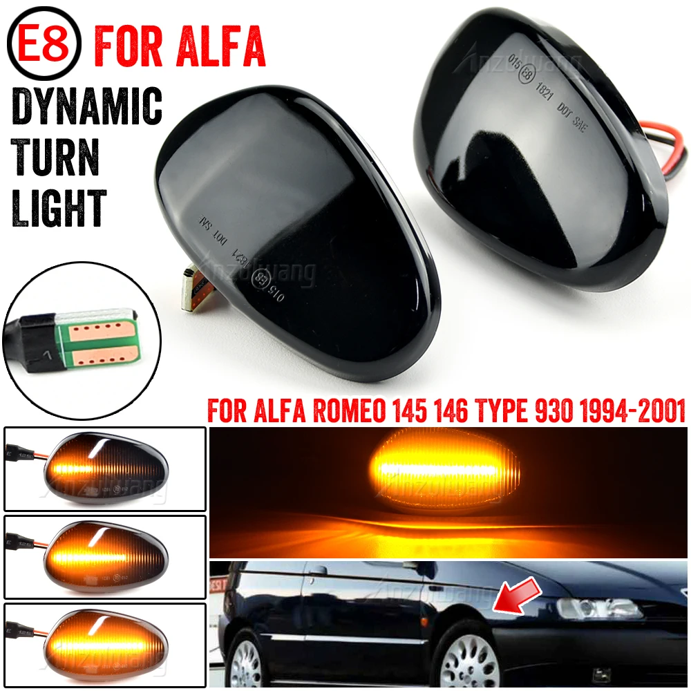 

1 Pair Dynamic LED Side Marker Lights Smoked Lens Flowing Turn Signals for Alfa Romeo 145 146 Type 930 1994-2001