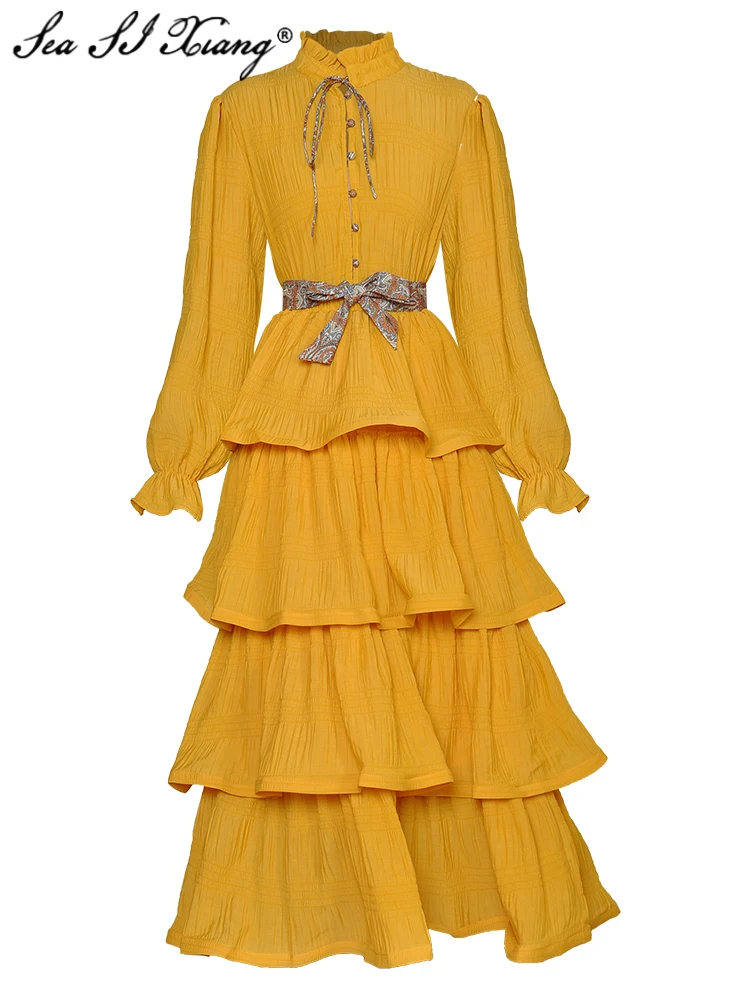 Seasixiang Fashion Designer Autumn Suit Women Stand Collar Single Breasted Shirt + Elastic Waist Ruffles Skirt Two Piece Set
Seasixiang Fashion Designer Autumn Suit Women Stand Collar Single Breasted Shirt + Elastic Waist Ruffles Skirt Two Piece Set