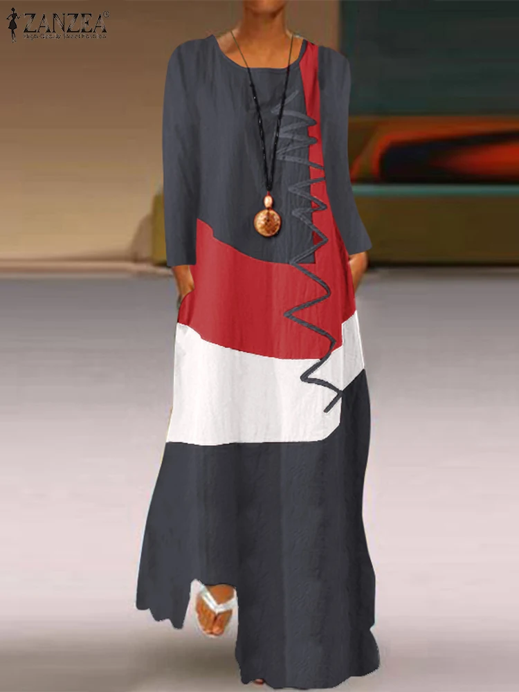 ZANZEA Bohemian Maxi Sundress Women Vintage Patchwork Dress Casual O Neck Long Sleeve Loose Long Vestidos Robe Femme Oversize 
ZANZEA Bohemian Maxi Sundress Women Vintage Patchwork Dress Casual O Neck Long Sleeve Loose Long Vestidos Robe Femme Oversize