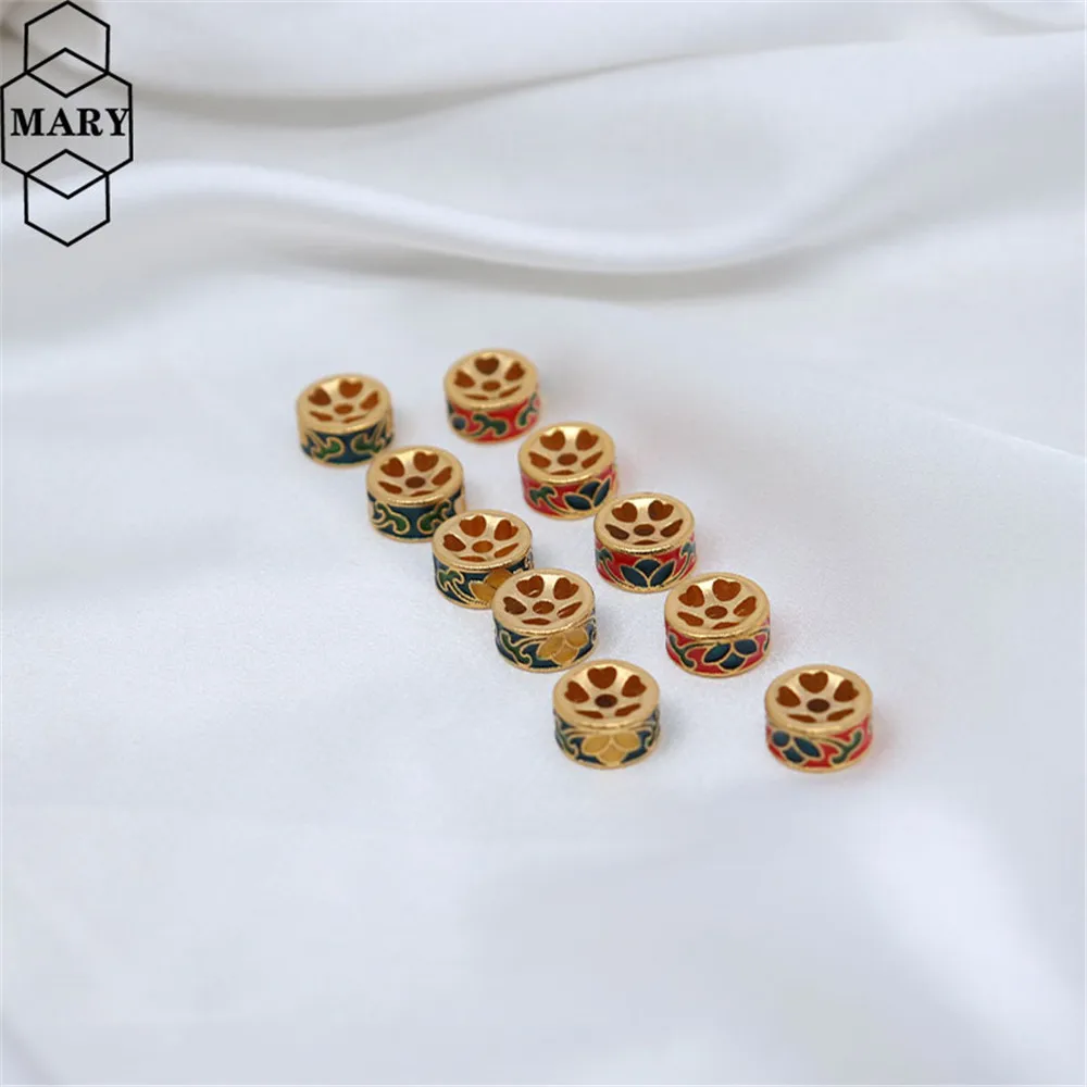 

Copper plated sand gold drip oil hollow spacer beads handmade diy jewelry accessories enamel pavement transfer beads barrel bead