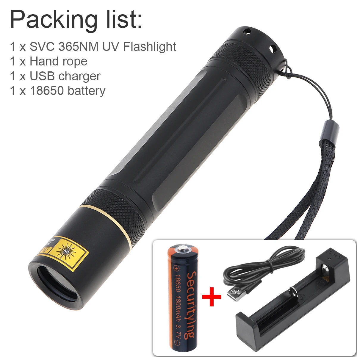 SV8006 UV 365nm Flashlight 10W Waterproof Ultraviolet Light for Money Detector Hunting Marker Checker+18650 Battery+USB Charger
SV8006 UV 365nm Flashlight 10W Waterproof Ultraviolet Light for Money Detector Hunting Marker Checker+18650 Battery+USB Charger