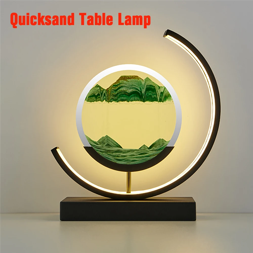 

Quicksand Table Lamp Desktop Hourglass Sand Painting Lamp 3D Three-Dimensional Three-Color Light Hourglass LED Light Home Decor