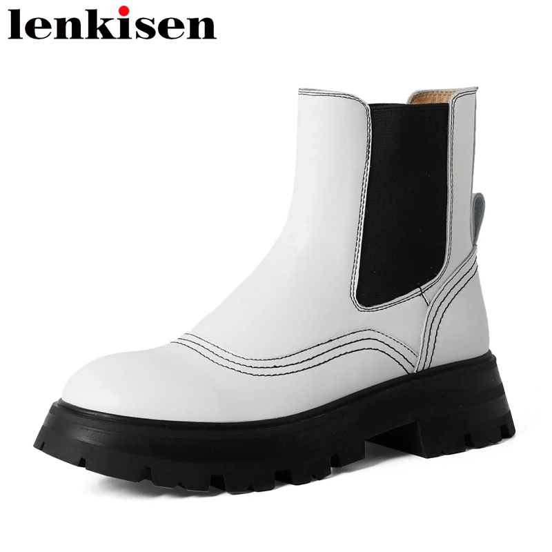 Lenkisen Full Grain Leather Round Toe Med Heels Stretch Boots embroidery Deign Sewing thread Daily Wear Chic Slip on Ankle Boots
Lenkisen Full Grain Leather Round Toe Med Heels Stretch Boots embroidery Deign Sewing thread Daily Wear Chic Slip on Ankle Boots