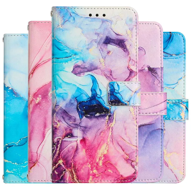 

Painted Marble Flip Wallet Phone Case For Samsung S20 S21 S22 S23 Ultra Plus FE Leather Card Lanyard Back Cover