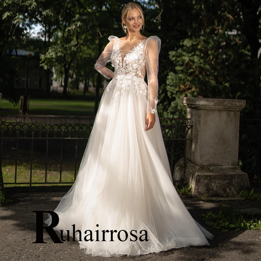 Ruhair Exquisite Tulle Wedding Dresses For Women Appliques Long Sleeves Formal Brides Backless Scoop Robe De Mariée Custom Made
Ruhair Exquisite Tulle Wedding Dresses For Women Appliques Long Sleeves Formal Brides Backless Scoop Robe De Mariée Custom Made