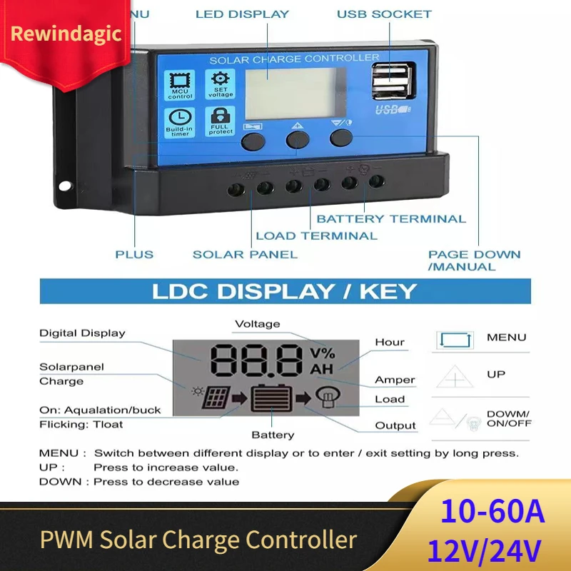10A 20A 30A 40A 50A 60A PWM Solar Charge Controller 12V/24V HD LCD Auto Work Solar Charge Controller for Solar Panel System
10A 20A 30A 40A 50A 60A PWM Solar Charge Controller 12V/24V HD LCD Auto Work Solar Charge Controller for Solar Panel System